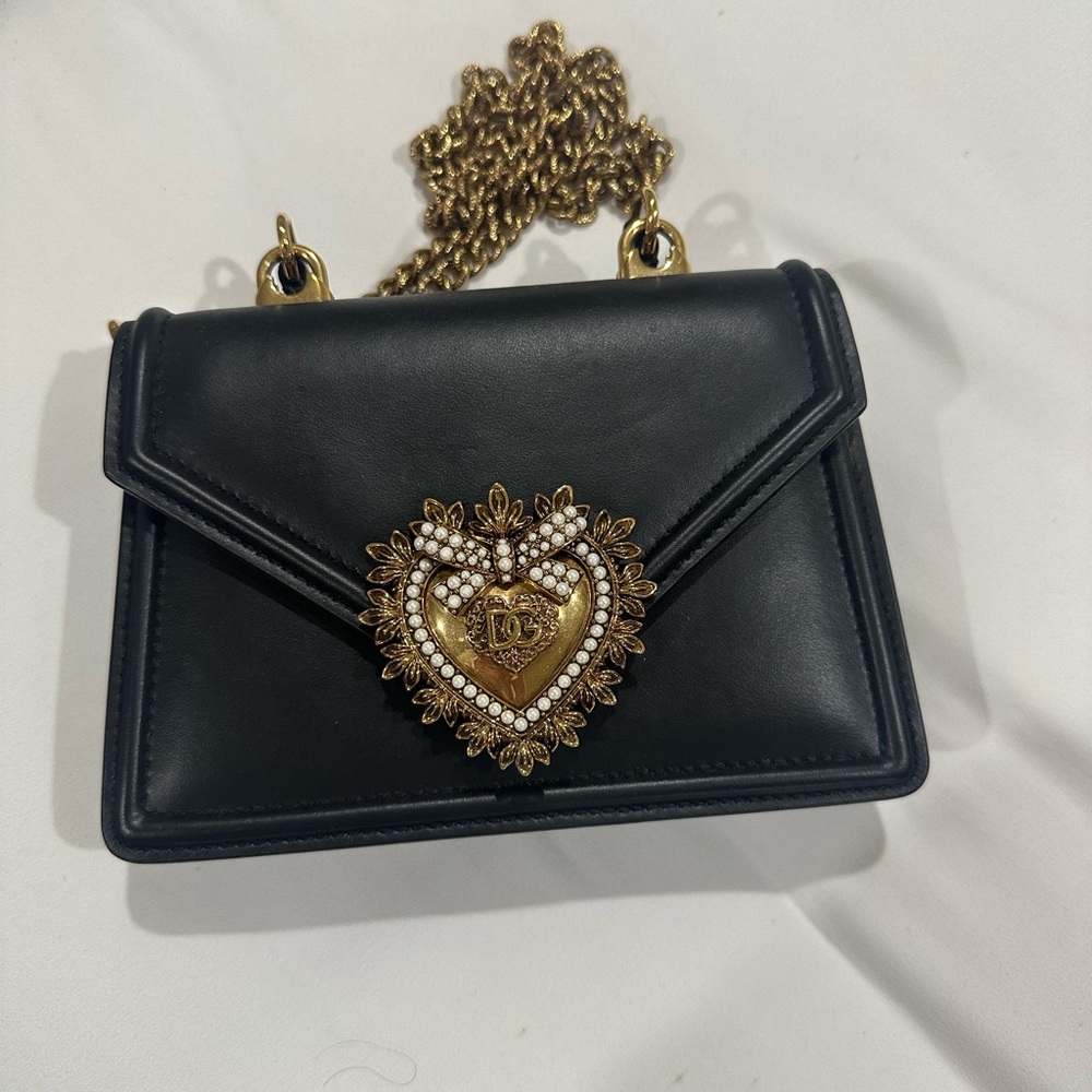 Dolce & Gabbana Black Crossbody with Gold Heart Accent
